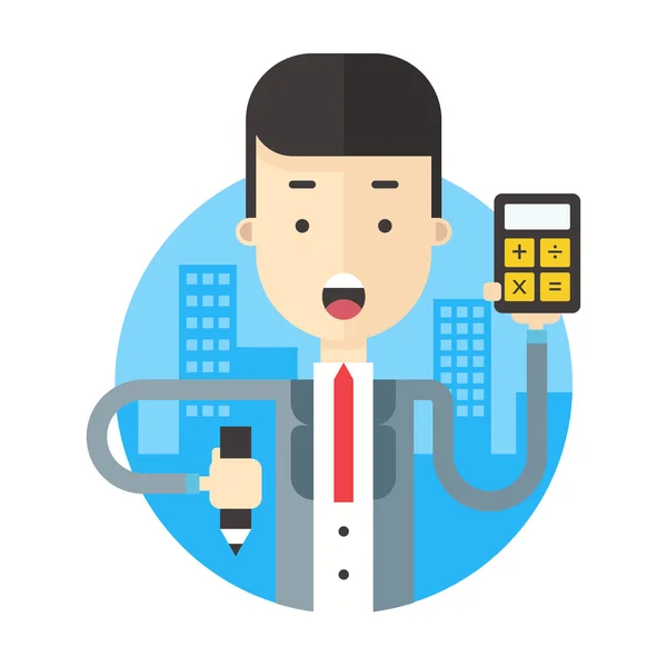 A businessman holding calculator and writing. Coloured flat vector illustration — Stock Vector