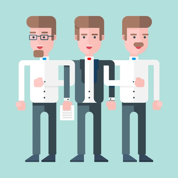 Tres personas se unen como un equipo. Ilustración vectorial plana — Vector de stock