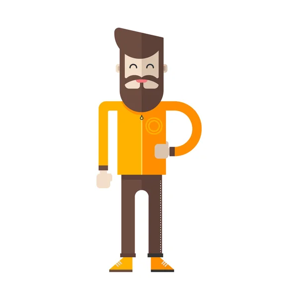 Funky hipster with beard and moustache in yellow jacket. Flat vector illustration on white background — Stock Vector