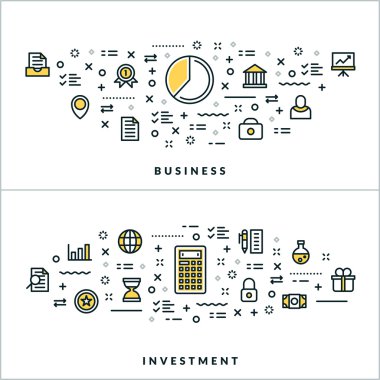 Business and Investment. Vector Flat Thin Line Illustration for Website Banner or Header. Flat Line Icons and Geometric Design Elements