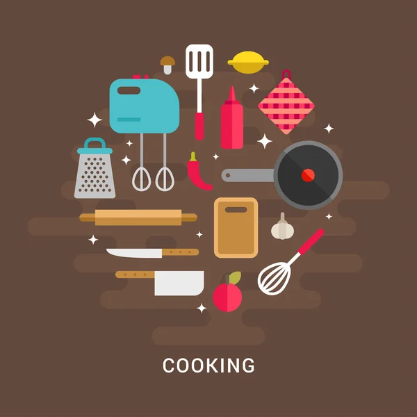 Conceito de cozinha. Ilustração vetorial de estilo plano. Eletrodomésticos de cozinha — Vetor de Stock