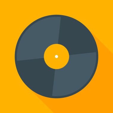 Uzun gölgeli vektör vinil kayıt simgesi. Düz stil vektör çizimi. Mücis kavramı