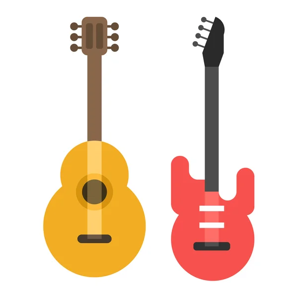 Guitarra acústica clásica y eléctrica. Ilustración vectorial de estilo plano aislado sobre fondo blanco — Vector de stock