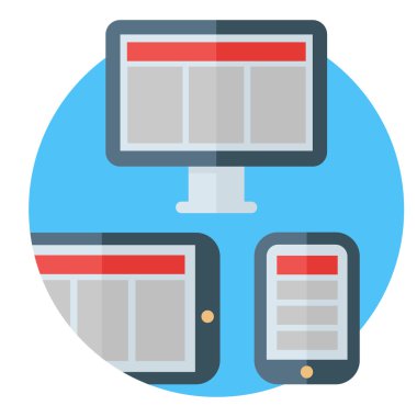 Tablet, bilgisayar ve akıllı telefon ekranları. Renkli düz vektör çizimi.