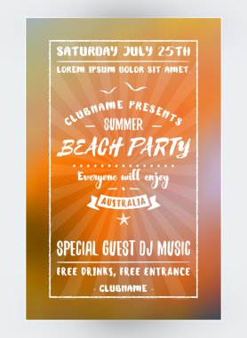 Yaz plaj partisi el ilanı veya Poster. Gece kulübü etkinliği. Yaz gecesi parti. Vektör el ilanı tasarım şablonu