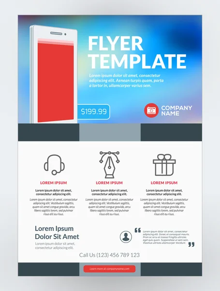 ベクトル モバイル アプリケーションの新しいスマート フォン ビジネスのチラシのデザインのテンプレートです。ベクトル パンフレット デザイン レイアウト テンプレートです。赤と青の色 — ストックベクタ