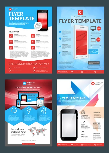 İş ilanı tasarım şablonları kümesi mobil uygulama veya yeni Smartphone için. Vektör broşür tasarım düzeni şablonu. Kırmızı ve mavi renkler — Stok Vektör