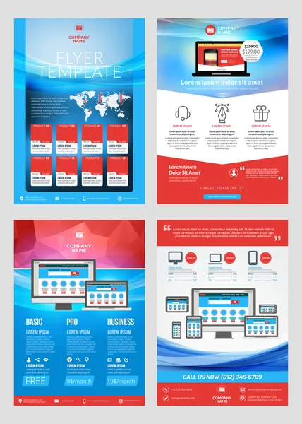 Set van Business Flyer Design Templates voor mobiele applicatie of nieuwe Smartphone. Vector Brochure lay-out ontwerpsjabloon. Rode en blauwe kleuren — Stockvector