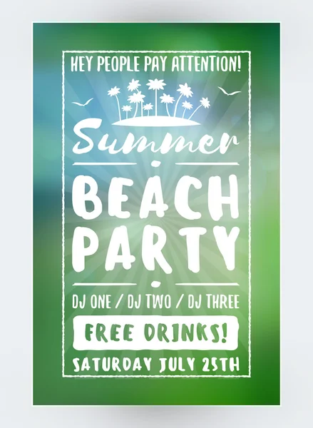 Summer Beach Party Flyer ou Cartaz. Evento do Clube da Noite. Festa da Noite de Verão. Modelo de Design de Folheto de Vetor —  Vetores de Stock