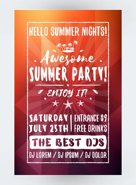 Summer Beach Party Flyer o Poster. Evento del Night Club. Festa della notte d'estate. Modello di progettazione del volantino vettoriale — Vettoriale Stock