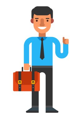 Briefacse olan bir adam. Beyaz arka plan üzerinde izole renkli düz vektör çizim