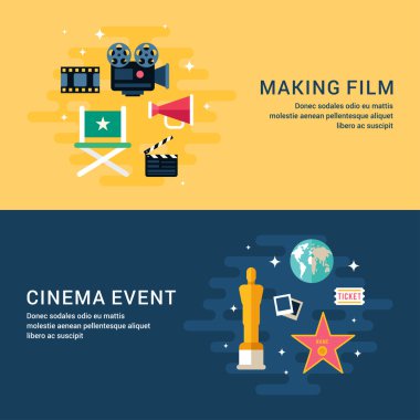 Set of Moview Concept Flast Style Vector Web Banner Templates. Making Film, Cinema Event clipart