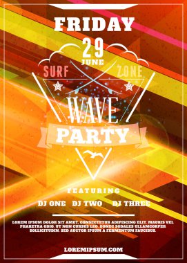 Summer Beach Party Flyer veya Poster. Yaz Gecesi Partisi. Vektör Tasarım Şablonu