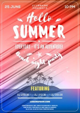Summer Beach Party Flyer veya Poster. Yaz Gecesi Partisi. Vektör Tasarım Şablonu