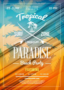 Summer Beach Party Flyer veya Poster. Yaz Gecesi Partisi. Vektör Tasarım Şablonu