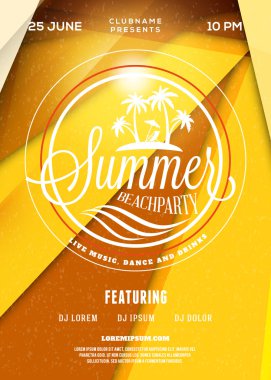 Summer Beach Party Flyer veya Poster. Yaz Gecesi Partisi. Vektör Tasarım Şablonu