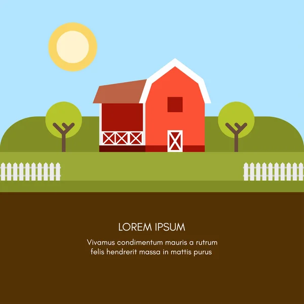 Paysage agricole rural. Ferme. Illustration vectorielle de style plat. Contexte vectoriel — Image vectorielle