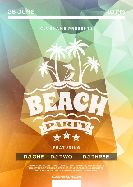 Summer Beach Party Flyer veya Poster. Yaz Gecesi Partisi. Vektör Tasarım Şablonu