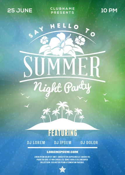 Summer Beach Party Flyer veya Poster. Yaz Gecesi Partisi. Vektör Tasarım Şablonu