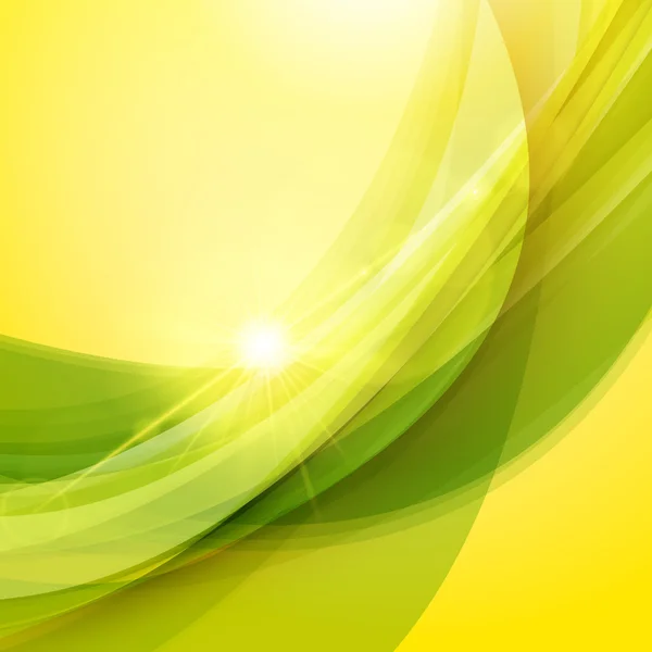 抽象的な緑と黄色の背景。ベクトルイラスト。夏の背景。光効果を持つ波の背景 — ストックベクタ