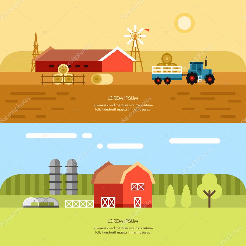 Rural Farm Landscape Set Of Flat Style Vector Illustrations Vector