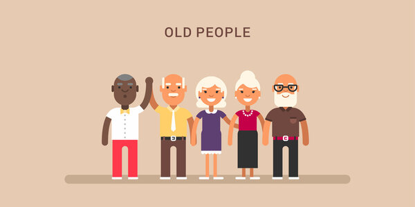 Старики. Горизонтальная плоская векторная иллюстрация
