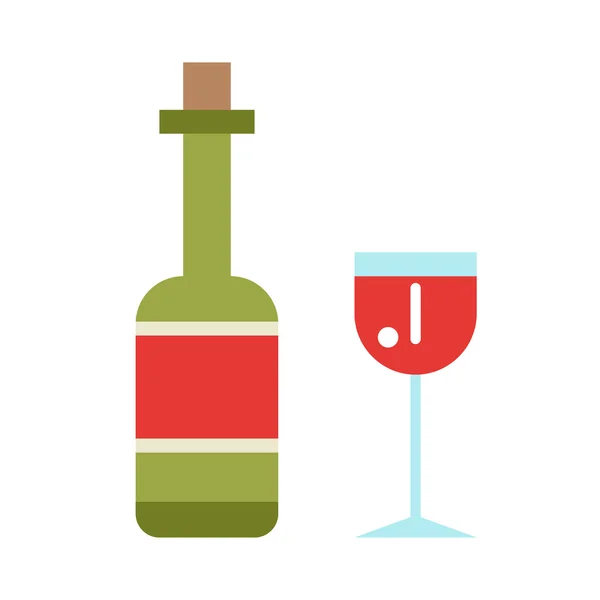Şarap simgesi beyaz arkaplanda izole edilmiş düz bir şekilde ayarlandı. Şarap şişesi ve şarap kadehi çizimi düz stil. — Stok Vektör