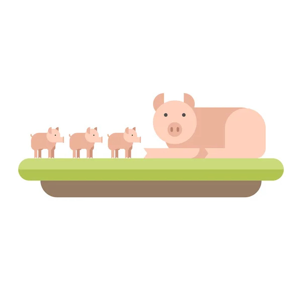 Farm animal. Pig with piglets. Vector flat style  illustration — Stock Vector