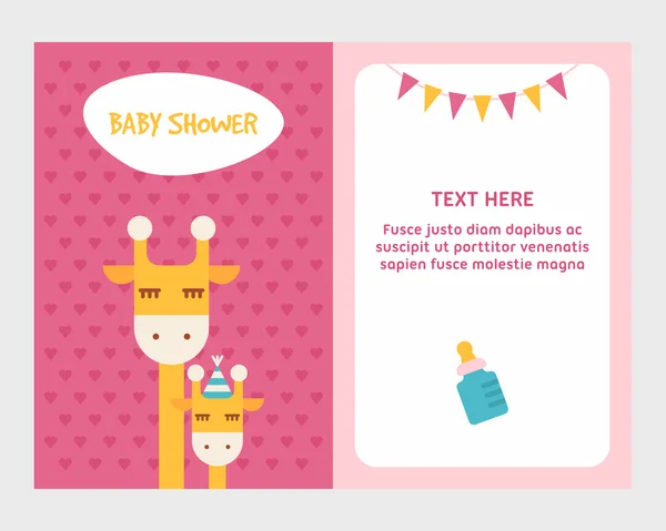 Plantilla de tarjeta de invitación para ducha de bebé con mamá jirafa y bebé. Ilustración vectorial plana coloreada . — Vector de stock