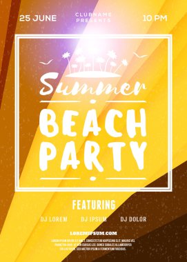 Summer Beach Party Flyer veya Poster. Yaz Gecesi Partisi. Renkli Soyut Arka Planlı Vektör Tasarım Şablonu