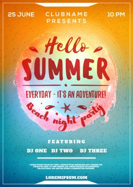 Summer Beach Party Flyer veya Poster. Yaz Gecesi Partisi. Renkli Soyut Arka Planlı Vektör Tasarım Şablonu