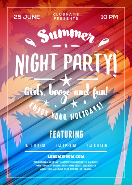 Summer Beach Party Flyer ou affiche. Soirée d'été. Modèle de conception vectorielle avec fond abstrait coloré — Image vectorielle