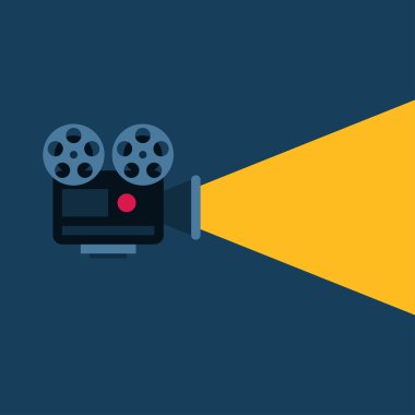 Işık ışını ile film projektör. Düz stil vektör çizim