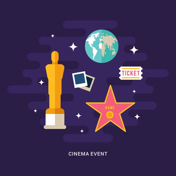 Cinema Event Concept illustratie. Filmische Award. Vlakke stijl Vector Icons set — Stockvector