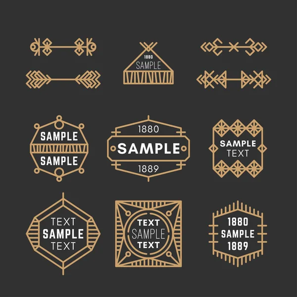 Set of Line Art Decorative Geometric Vector Frames and Borders with Golden and Black Colors. Vector Ornaments, Vector Decoration, Line Ornament, Vector Logos, Vector Labels — Stock Vector