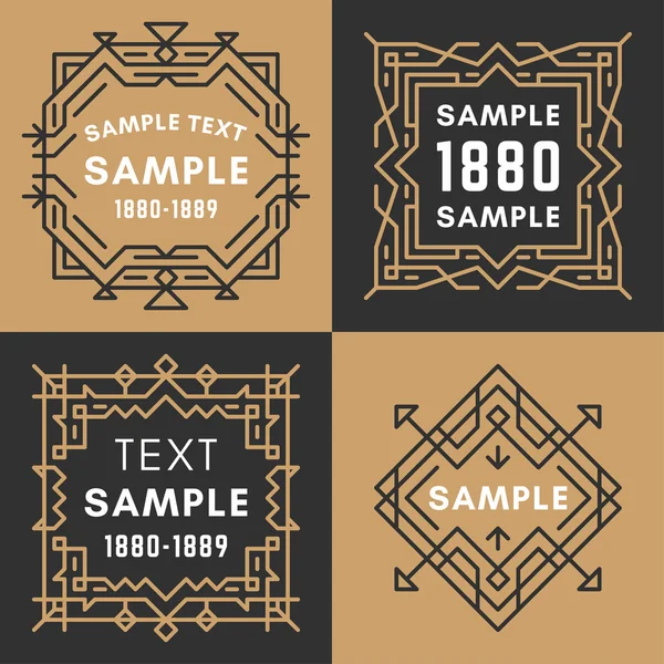 Set of Four Line Art Decorative Geometric Vector Frames and Borders with Golden and Black Colors. Vector Ornaments, Vector Decoration, Line Ornament, Vector Logos, Vector Labels — Stock Vector