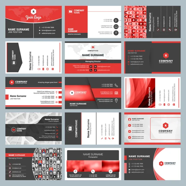 Business card templates. Stationery design vector set. Red and black colors. Flat style vector illustration — Stock Vector