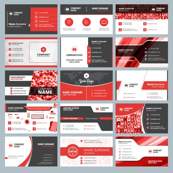 Business card templates. Stationery design vector set. Red and black colors. Flat style vector illustration — Stock Vector