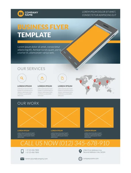 Vector Business Flyer Design Template for Mobile Application or New Smartphone. Vector Brochure Design Layout Template. Yellow and Black Colors — Stock Vector