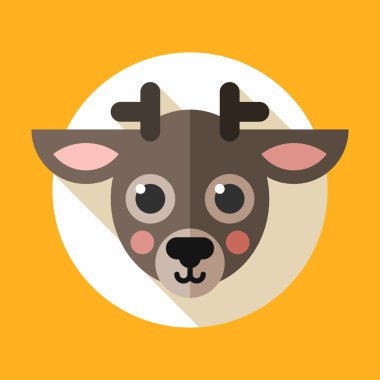 Beyaz daire ve sarı arka plan küçük ren geyiği yüzü. Renkli düz vektör çizimi