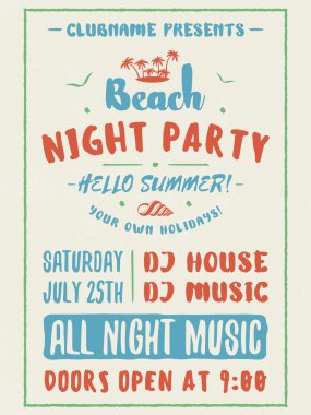 Beach parti el ilanı veya Poster. Gece kulübü etkinliği. Yaz gecesi parti