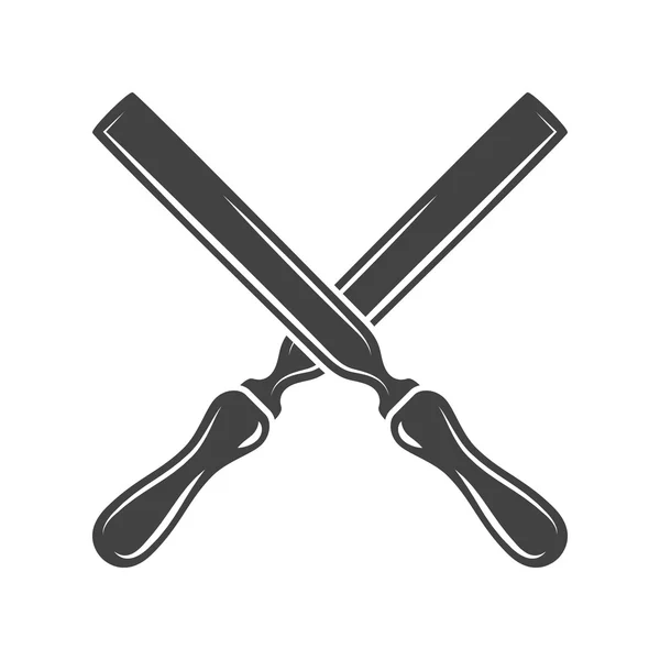 Twee gekruiste palet messen. Zwart op witte platte vector illustratie, logo element geïsoleerd op witte achtergrond — Stockvector
