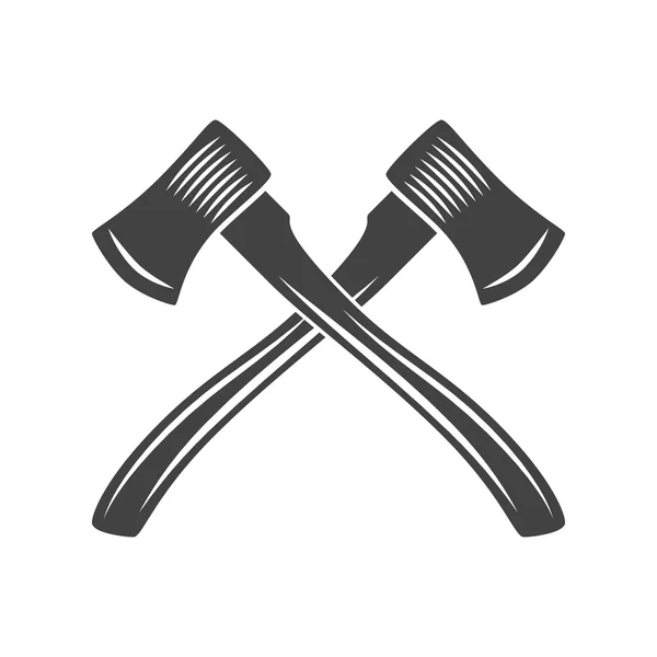 Two crossed axes with long handle. Logo elements. Black and white monochrome flat vector illustrations. — Stock Vector