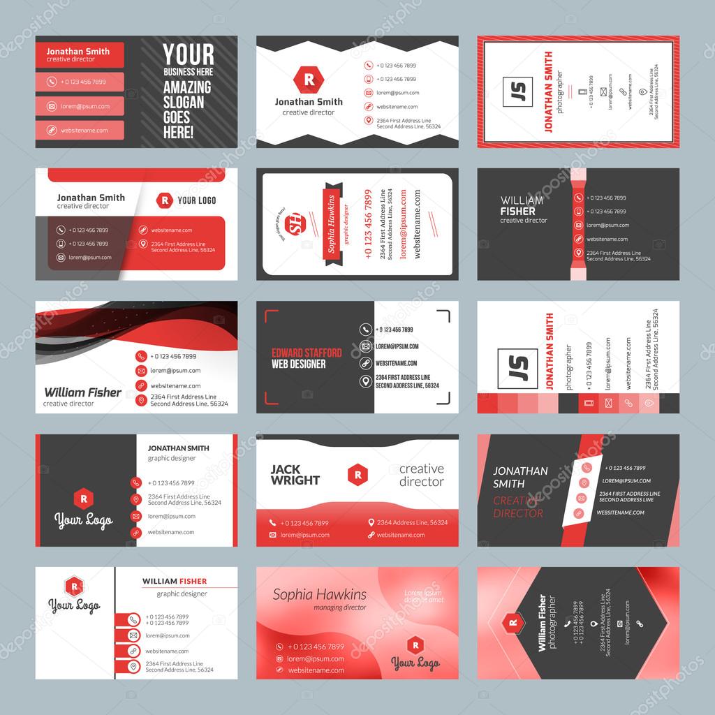 Business card templates. Stationery design vector set. Red and black colors. Flat style vector illustration