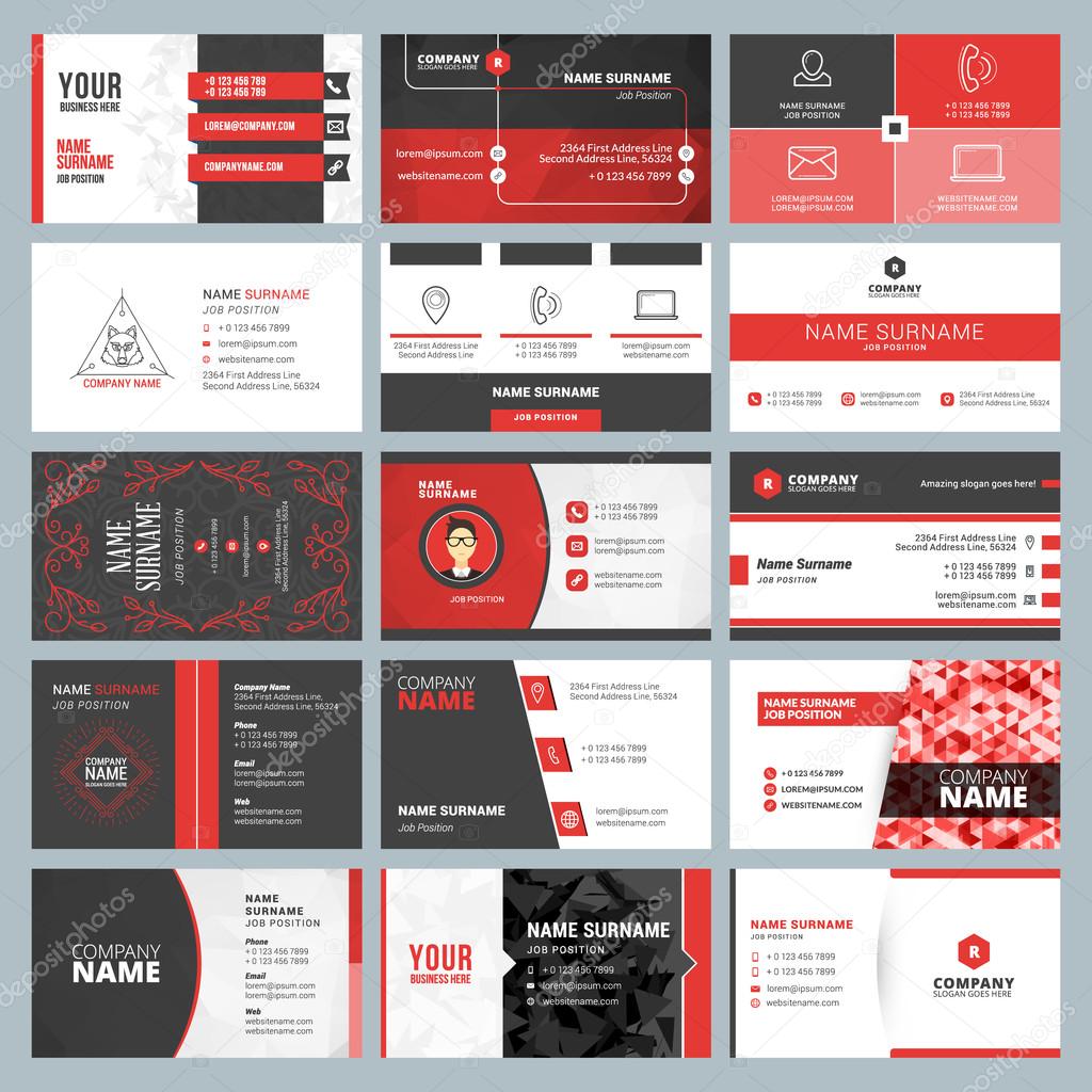Business card templates. Stationery design vector set. Red and black colors. Flat style vector illustration