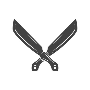 İki çapraz bıçak. Logo öğeleri. Siyah beyaz tek renkli düz vektör çizimler.