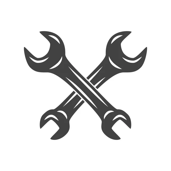 Dwa skrzyżowane klucze. Elementy logo. Czarno-białe monochromatyczne płaskie ilustracje wektorowe. — Wektor stockowy