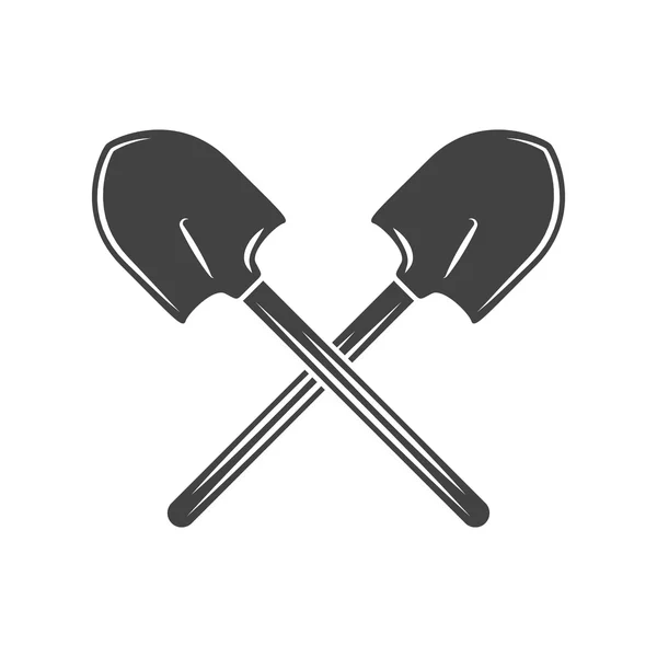 Shovel and pickaxe crossed. Black on white flat vector illustration