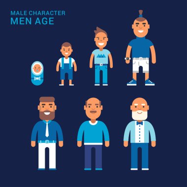 Erkekler yaş. Yaşam döngüsü. Farklı kuşaklar boyu erkekler. Bir mezar için beşik. Düz vektör çizim