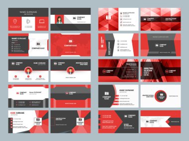 Kartvizit şablonları. İleti örneği tasarım vektör kümesi. Kırmızı ve siyah renkleri. Düz stil vektör çizim
